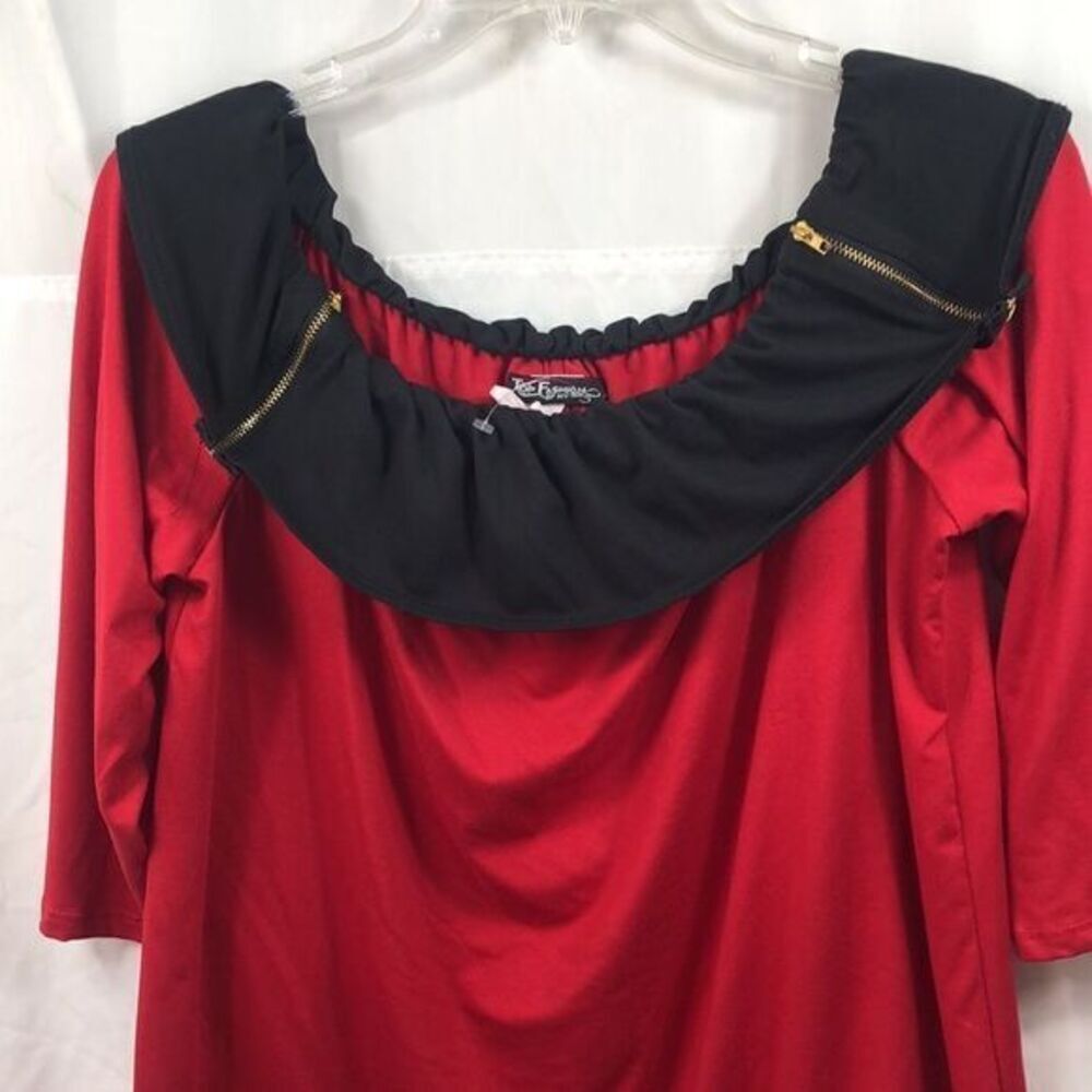 Vintage women Top fashion of NY Red and black blouse size 2X - Picture 2 of 12